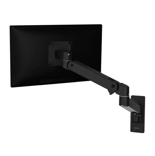 Ergotron LX Wall – uchwyt ścienny monitora w kolorze czarnym, widok tylnej części z ramieniem.