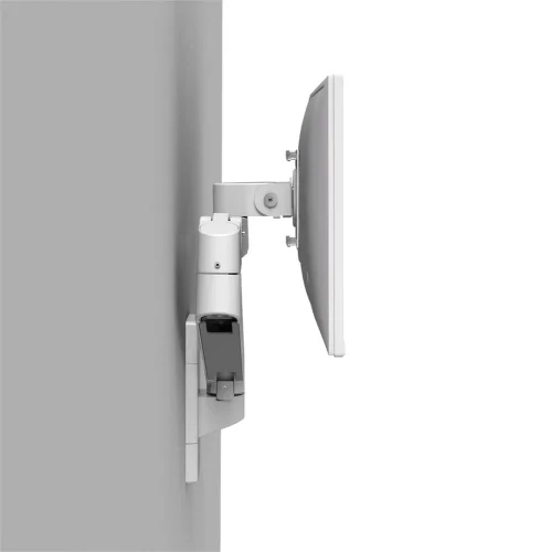 Biały uchwyt do monitora na ścianę Ergotron LX Pro Wall – widok z boku w pozycji złożonej.
