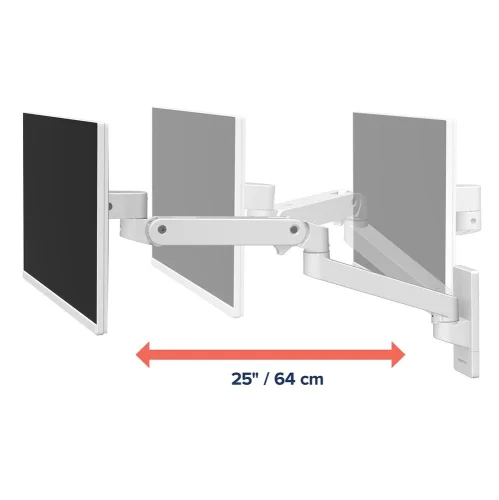 Biały uchwyt ścienny na monitor Ergotron LX Pro Wall – wysunięcie ramienia do 64 cm.