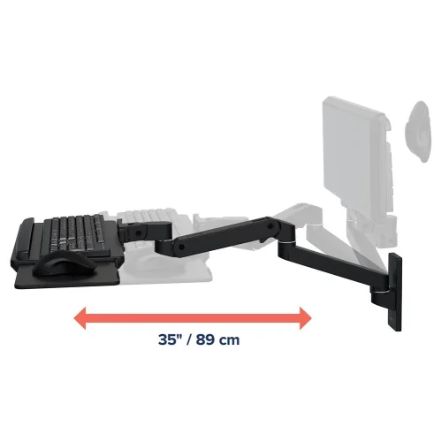 Ergotron LX Pro Wall uchwyt ścienny z tacką na klawiaturę i mysz – zakres wysięgu ramienia do 89 cm dla maksymalnej swobody pracy.