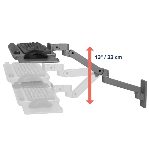 Ciemnoszary uchwyt Ergotron LX Pro – regulacja wysokości do 33 cm dla maksymalnej ergonomii.