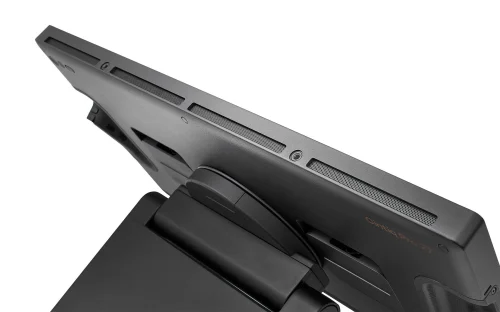 Wacom Cintiq Pro 27 pokazuje górną część obudowy z systemem wentylacji oraz miejscem montażowym. Ujęcie podkreśla jakość konstrukcji oraz dopracowane detale modelu.
