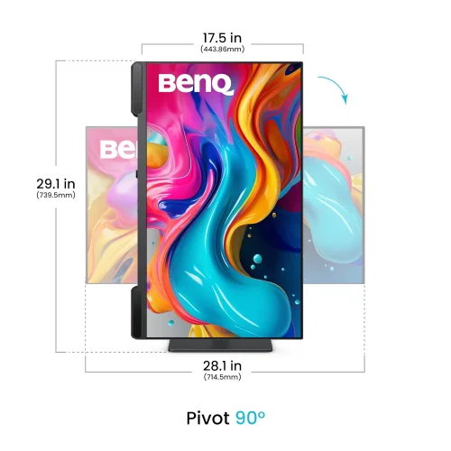 Monitor BenQ PV3200U obraca się o dziewięćdziesiąt stopni aby ułatwić pracę z pionowym materiałem. Konstrukcja wspiera elastyczną zmianę orientacji przy projektach graficznych.