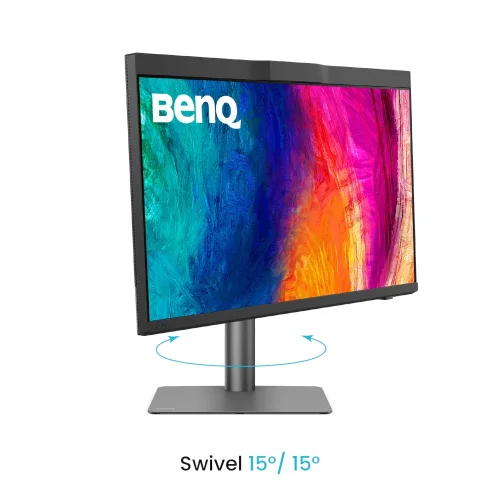 Ergonomiczny monitor BenQ PD2770U z funkcją swivel 15° w każdą stronę.