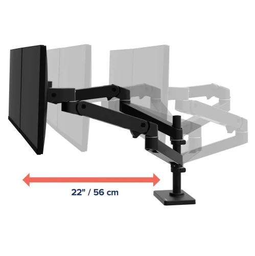 Uchwyt na monitor do biurka z wysięgiem 56 cm. Ramię do monitora Ergotron LX Pro pozwala swobodnie odsuwać ekrany i dopasować ich pozycję do stanowiska pracy.
