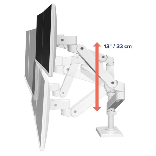 Ramię do monitora LX Pro Dual Stacking Arm. Regulacja wysokości 33 cm dla ergonomicznego ustawienia ekranów.