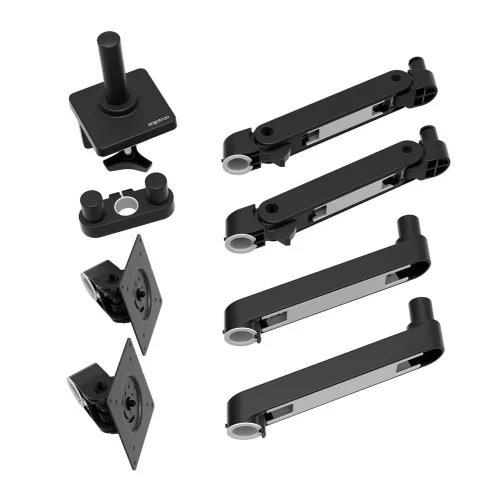 Zestaw Ergotron LX Pro Dual zawiera dwa ramiona, elementy montażowe oraz wspornik do konfiguracji side by side. Aluminiowa konstrukcja zapewnia trwałość i estetyczny wygląd stanowiska.