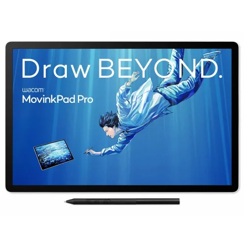 Tablet graficzny Wacom MovinkPad Pro 14 z ekranem OLED 14 cali i piórkiem Pro Pen 3. Mobilny tablet do rysowania i ilustracji z Android 15, wysoką rozdzielczością 2880x1800 i płynnością 120 Hz.