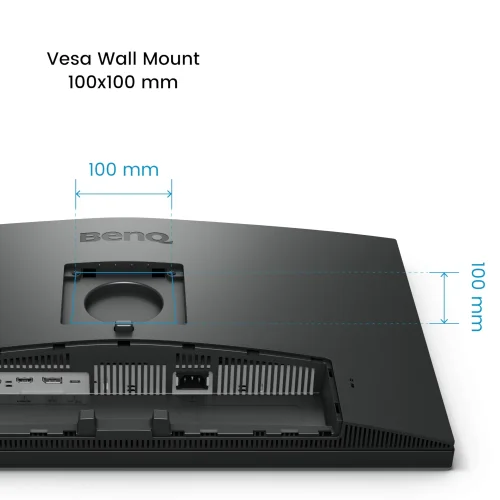 BenQ PD2706U z mocowaniem VESA 100x100 mm umożliwia montaż na uchwycie lub ścianie. Idealne rozwiązanie dla ergonomicznego stanowiska pracy i większej przestrzeni na biurku.