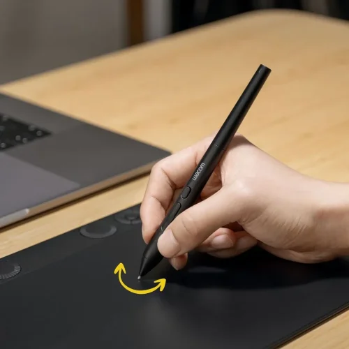 Piórko Wacom Art Pen 2 podczas pracy z funkcją obrotu rysika 360 stopni