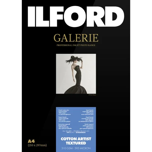 Ilford Galerie Cotton Artist Textured A3+ 25 ark. 310 g/m² – bawełniany papier Fine Art z matową strukturą akwarelową, bez OBA, do większych printów.