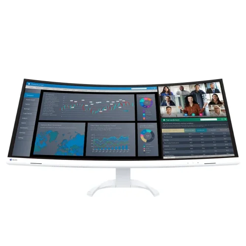 EIZO FlexScan EV3851X-WT biały monitor ultrawide z zakrzywionym ekranem do pracy biurowej.