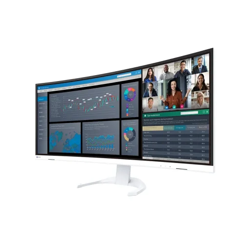 Biały EIZO FlexScan EV3851X-WT z ekranem 3840 × 1600 px do pracy na wielu oknach.