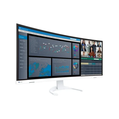 EIZO EV3851X-WT biały monitor ultrawide 37,5 cala w ujęciu bocznym.