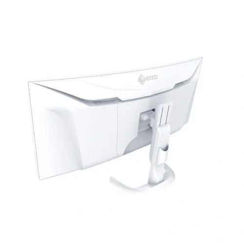Tył białego monitora EIZO FlexScan EV3851X-WT z zakrzywioną obudową.