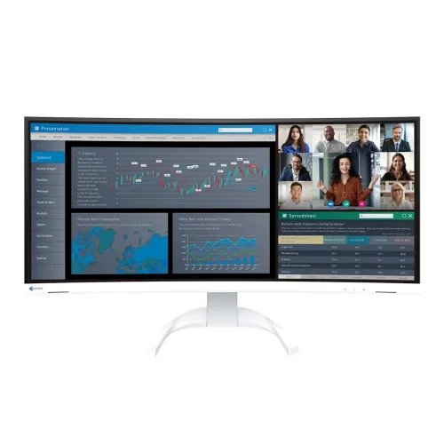 Biały EIZO FlexScan EV3451X-WT 34,1 cala z zakrzywionym ekranem do pracy biurowej.