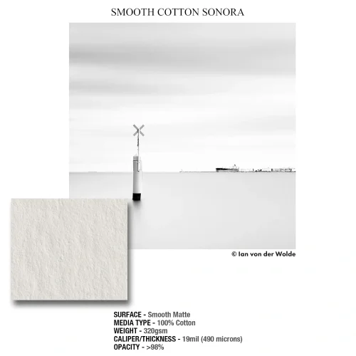 Ilford Galerie Smooth Cotton Sonora A2, gładka matowa powierzchnia papieru bawełnianego Fine Art 320 g/m² do prac wystawowych.