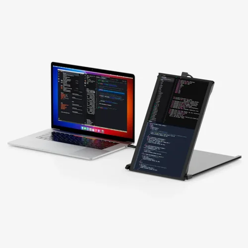 Mobile Pixels Duex Max DS w trybie pionowym do programowania, pracy z kodem i długimi dokumentami.