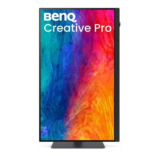 BenQ PV3250U ustawiony pionowo w trybie pivot, monitor 4K 31,5 cala do pracy z materiałami wymagającymi dużej przestrzeni roboczej w pionie.