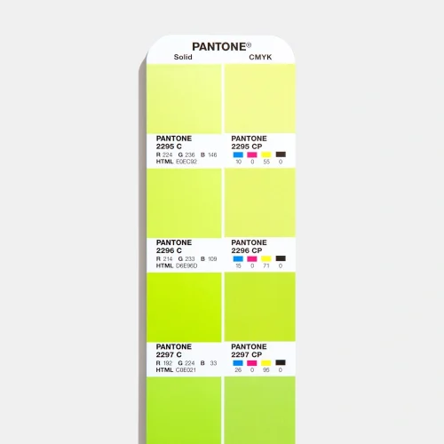 Pantone Color Bridge Coated, porównanie Pantone Solid i CMYK z wartościami RGB i HTML dla wybranych kolorów.