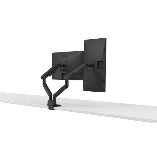 BenQ BDL01 z dwoma monitorami ustawionymi w różnych orientacjach, przykład niezależnej regulacji ekranów na wspólnej podstawie.