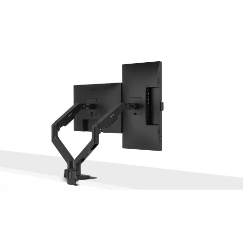 BenQ BDH01 z dwoma monitorami ustawionymi niezależnie, poziomo i pionowo. Uchwyt do dwóch różnych ekranów z osobną regulacją każdego ramienia.