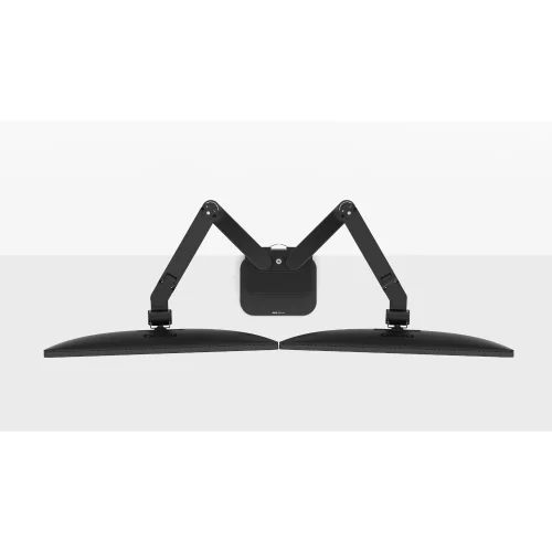 Obrót monitorów na uchwycie BenQ BDH01. Dwa niezależne ramiona pozwalają zmieniać ustawienie każdego ekranu bez ruszania drugiego.