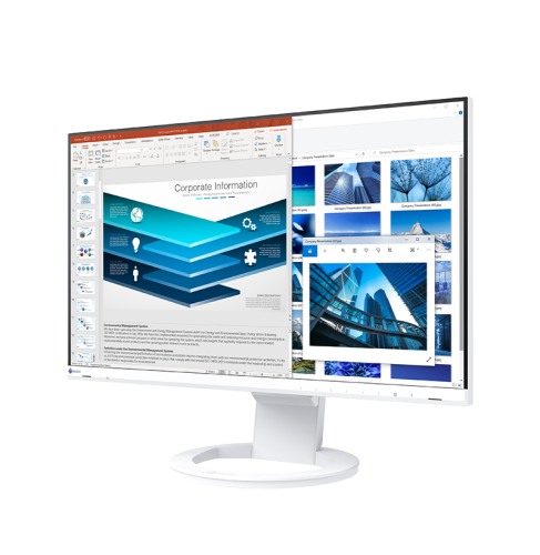 EIZO FlexScan EV2480 – biały monitor z przodu pod kątem ze stronami internetowymi.