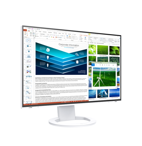 EIZO FlexScan EV2485 – biały monitor z przodu pod kątem ze stronami internetowymi.