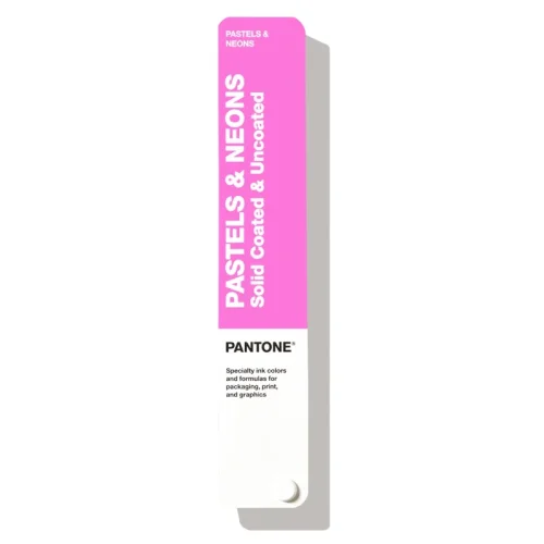 Rozłożony wzornik Pantone Pastels & Neons z pastelami i neonami na papierze powlekanym i niepowlekanym.