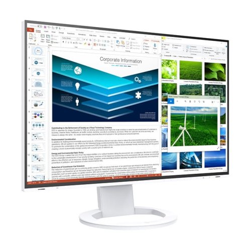 EIZO FlexScan EV2485 – biały monitor z przodu pod kątem ze stronami internetowymi.