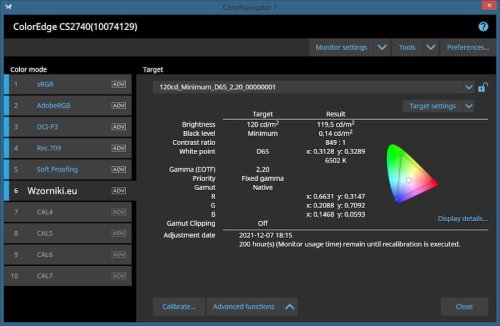 EIZO CS2740 z oprogramowaniem Colornavigator do kalibracji sprzętowej kolorów monitora