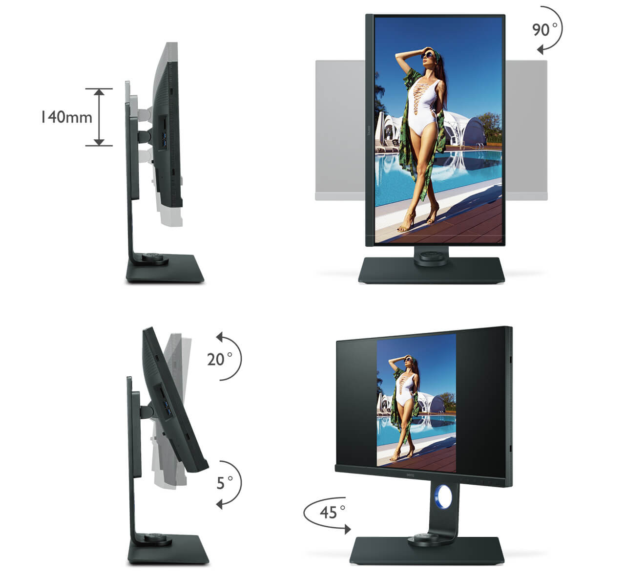 Zakres regulacji monitorów BenQ
