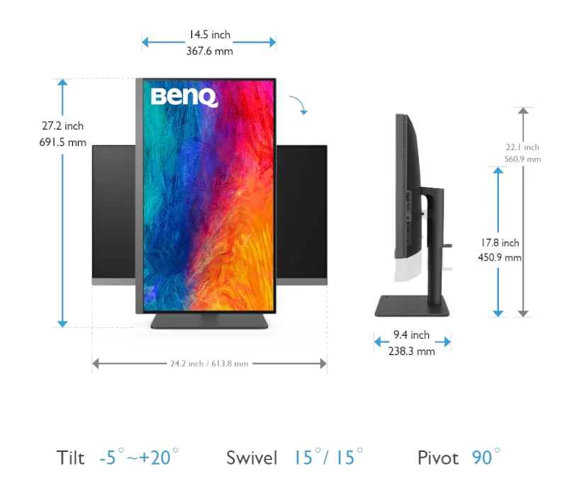 Ergonomiczny monitor BenQ PD2706U z regulacją wysokości i pivotem