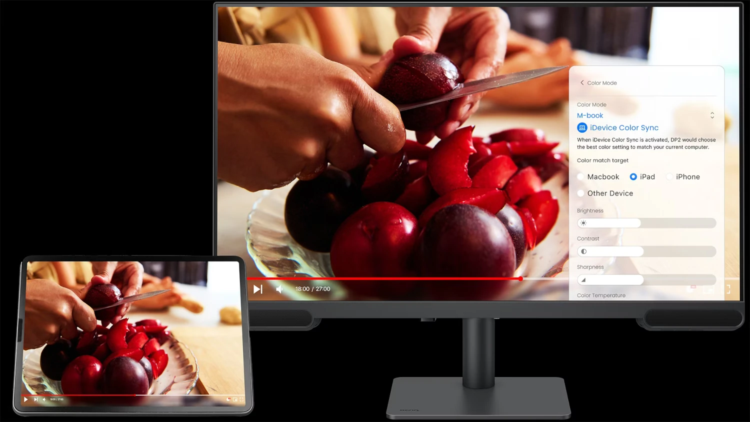 iDevice Color Sync w monitorze BenQ PV3200U podczas porównania obrazu z iPadem