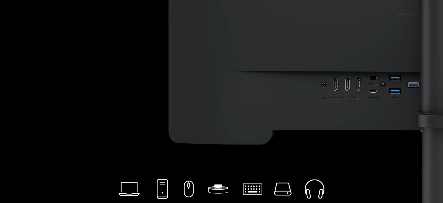 Porty HDMI USB-C i USB-A monitora BenQ PV3200U do podłączenia urządzeń twórcy wideo