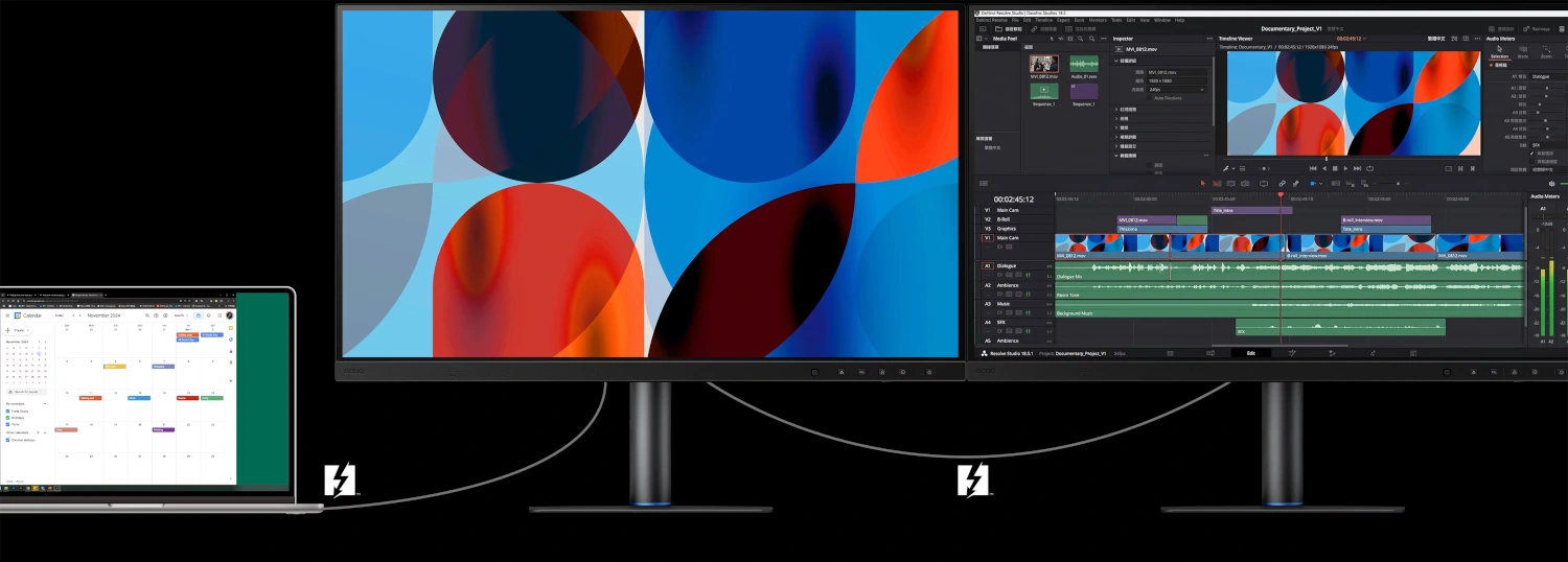 Połączenie łańcuchowe monitorów BenQ PV3250U przez Thunderbolt 4