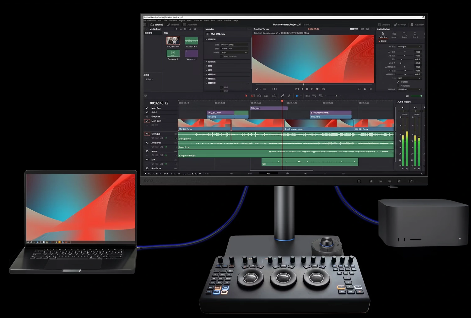 Funkcja KVM monitora BenQ PV3250U w profesjonalnym stanowisku postprodukcyjnym