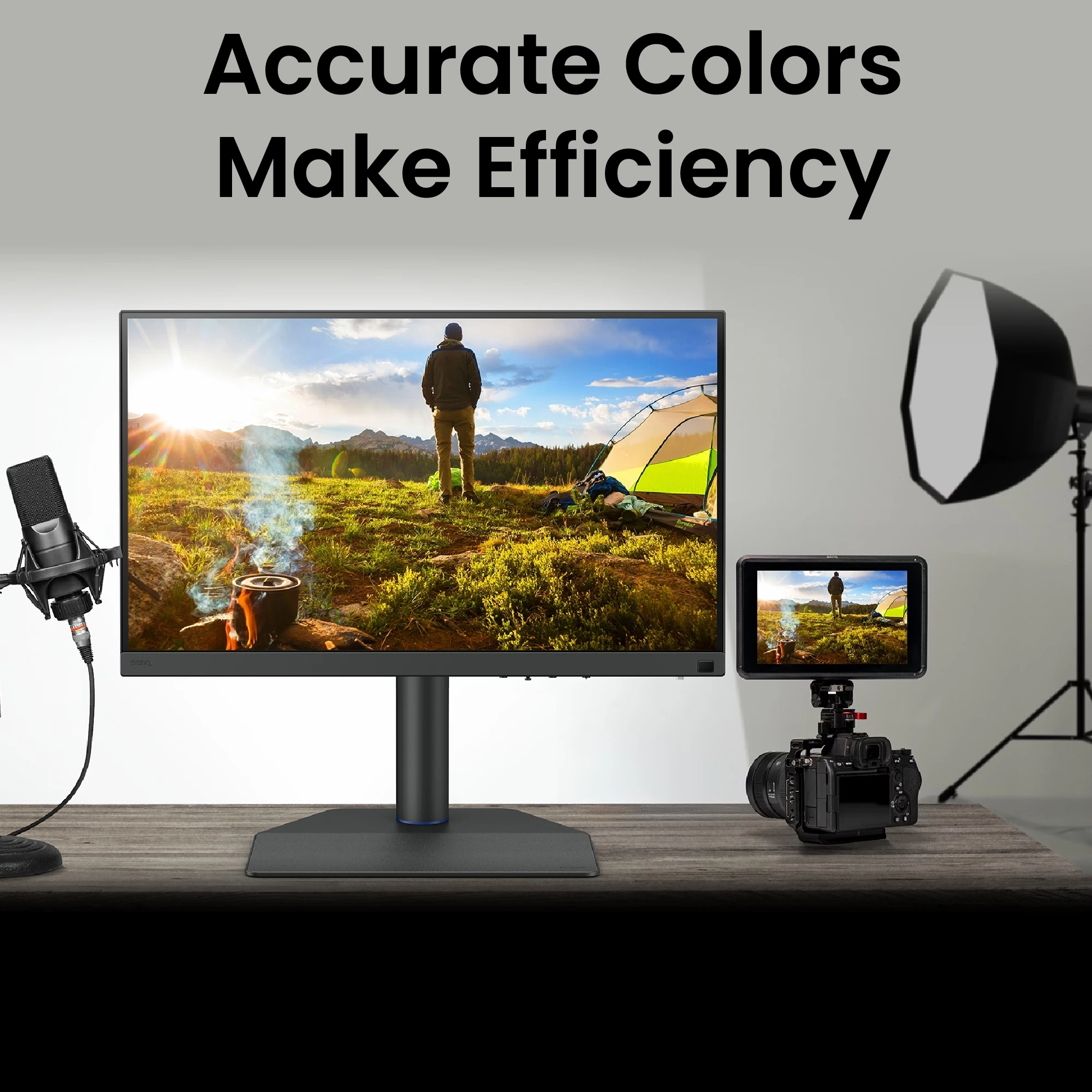 BenQ CreativePro w procesie produkcji wideo, monitor PVS7 przy kamerze i ekran studyjny do postprodukcji