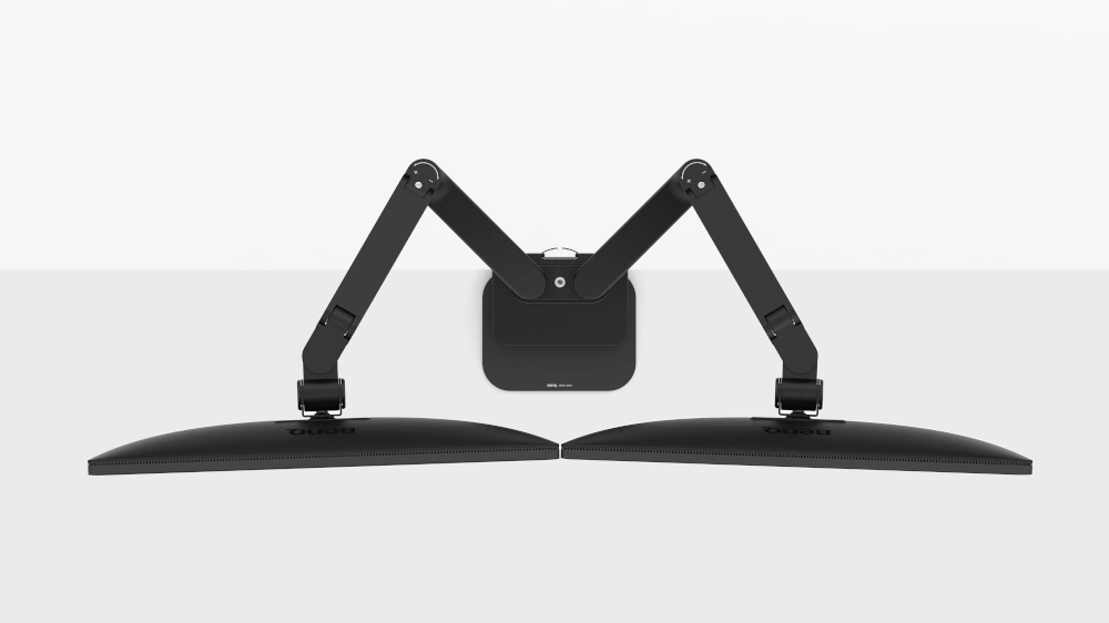 Obrót dwóch monitorów na uchwycie BenQ BDH01, regulacja orientacji każdego ekranu
