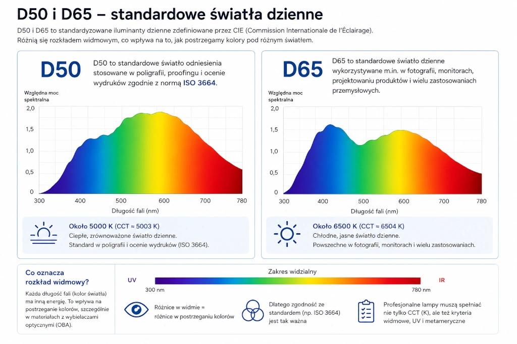 Swiatło D50 vs D65 wykres widma