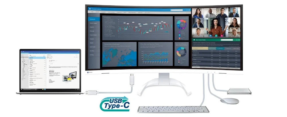 EIZO EV3451X-WT z wbudowanym hubem USB do łatwego podłączania akcesoriów.