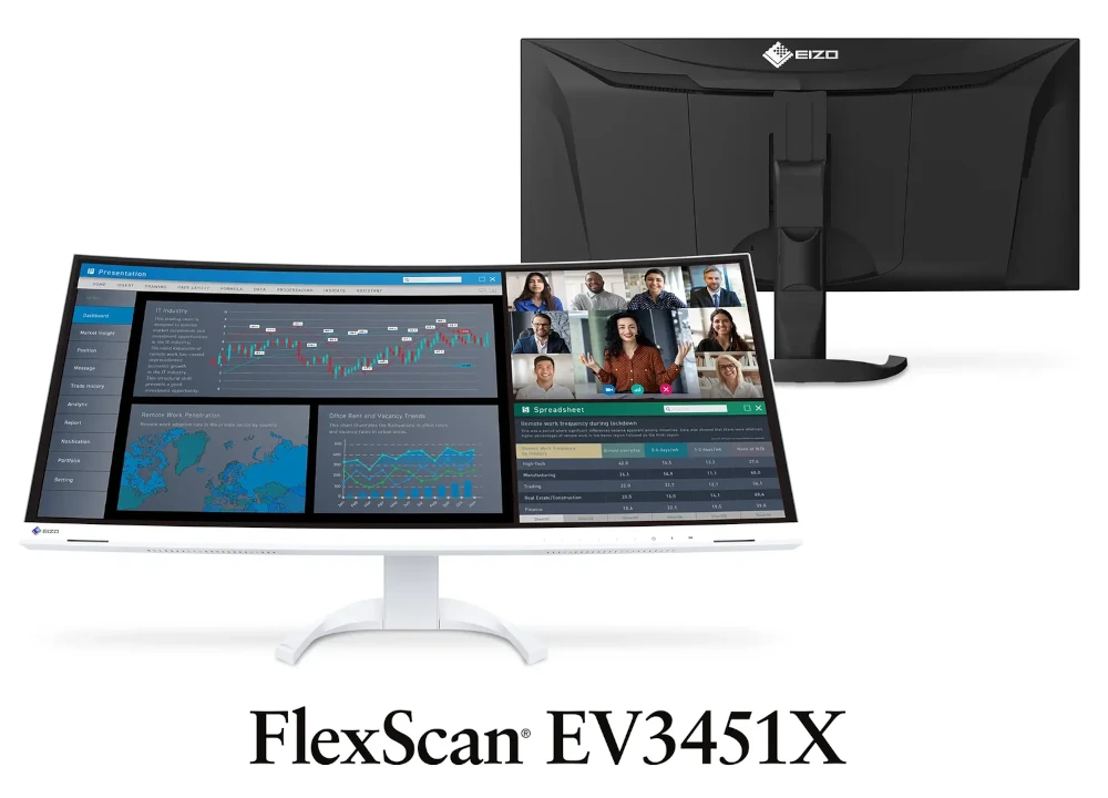 EIZO FlexScan EV3451X, monitor ultrawide 34,1 cala w wersji białej i czarnej.