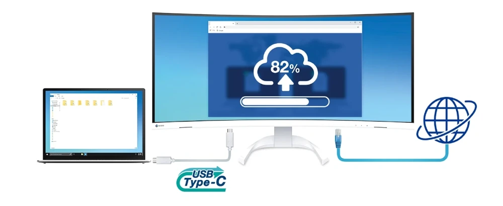 EIZO EV3451X-WT z portem LAN, który umożliwia stabilne połączenie z firmową siecią przewodową.