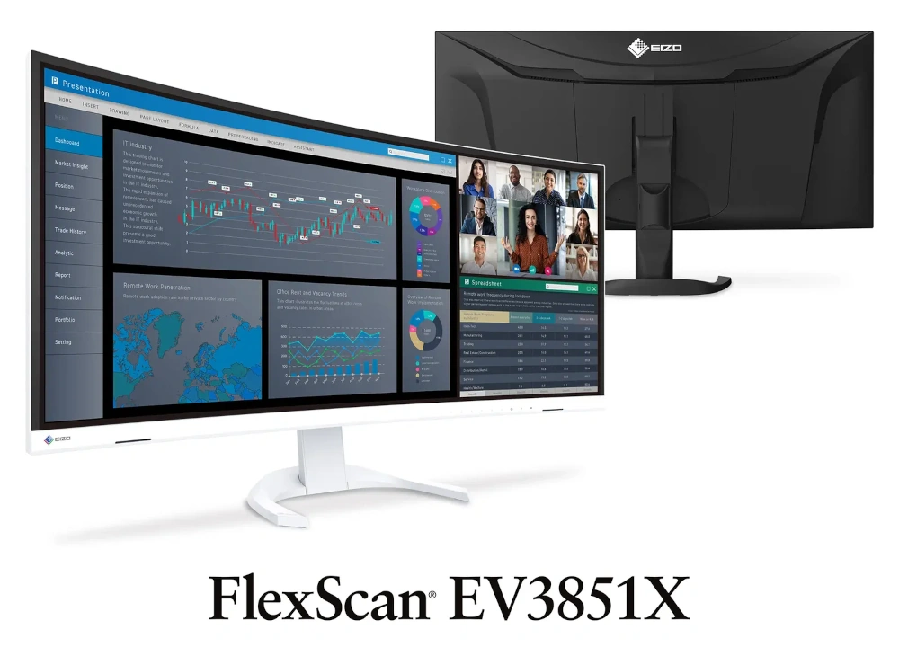EIZO FlexScan EV3851X, monitor ultrawide 37,5 cala w wersji białej i czarnej.