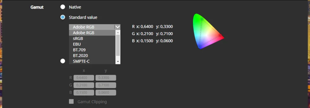 Gamut – wybór przestrzeni barw monitora