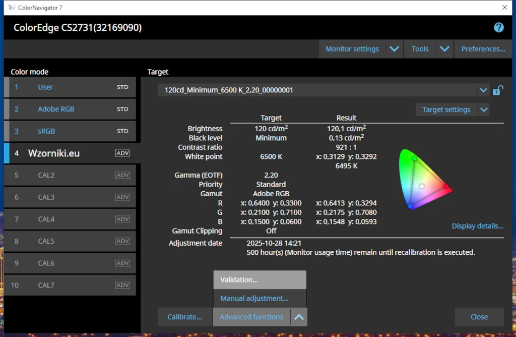 Widok ekranu główne po skalibrowaniu monitora