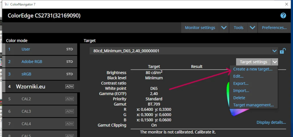 Tworzenie nowego celu kalibracyjnego