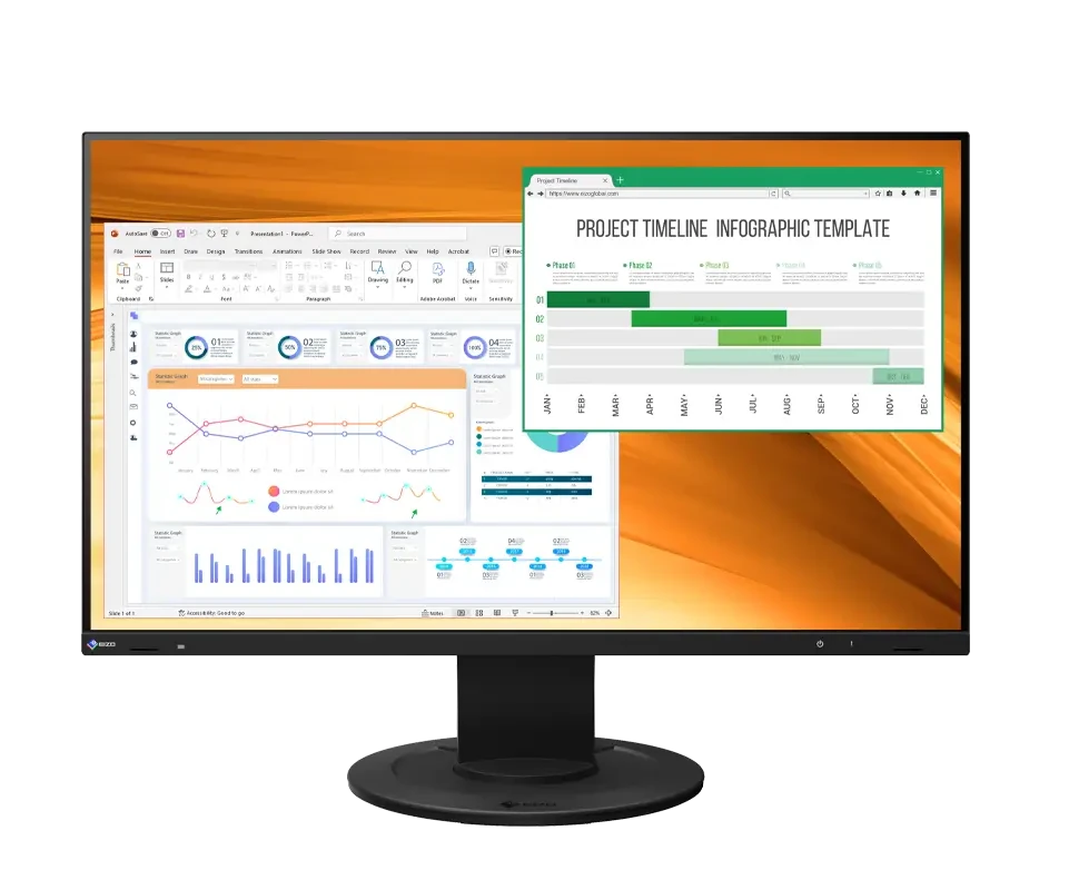 Czarny monitor EIZO FlexScan EV2400R-BK 23,8 cala Full HD 100 Hz do pracy biurowej.