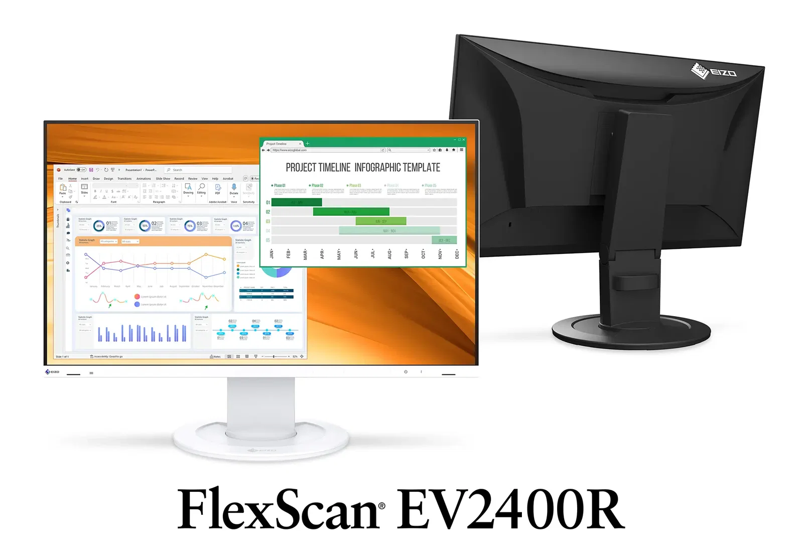 EIZO FlexScan EV2400R do dokumentów, arkuszy i codziennych aplikacji biurowych.